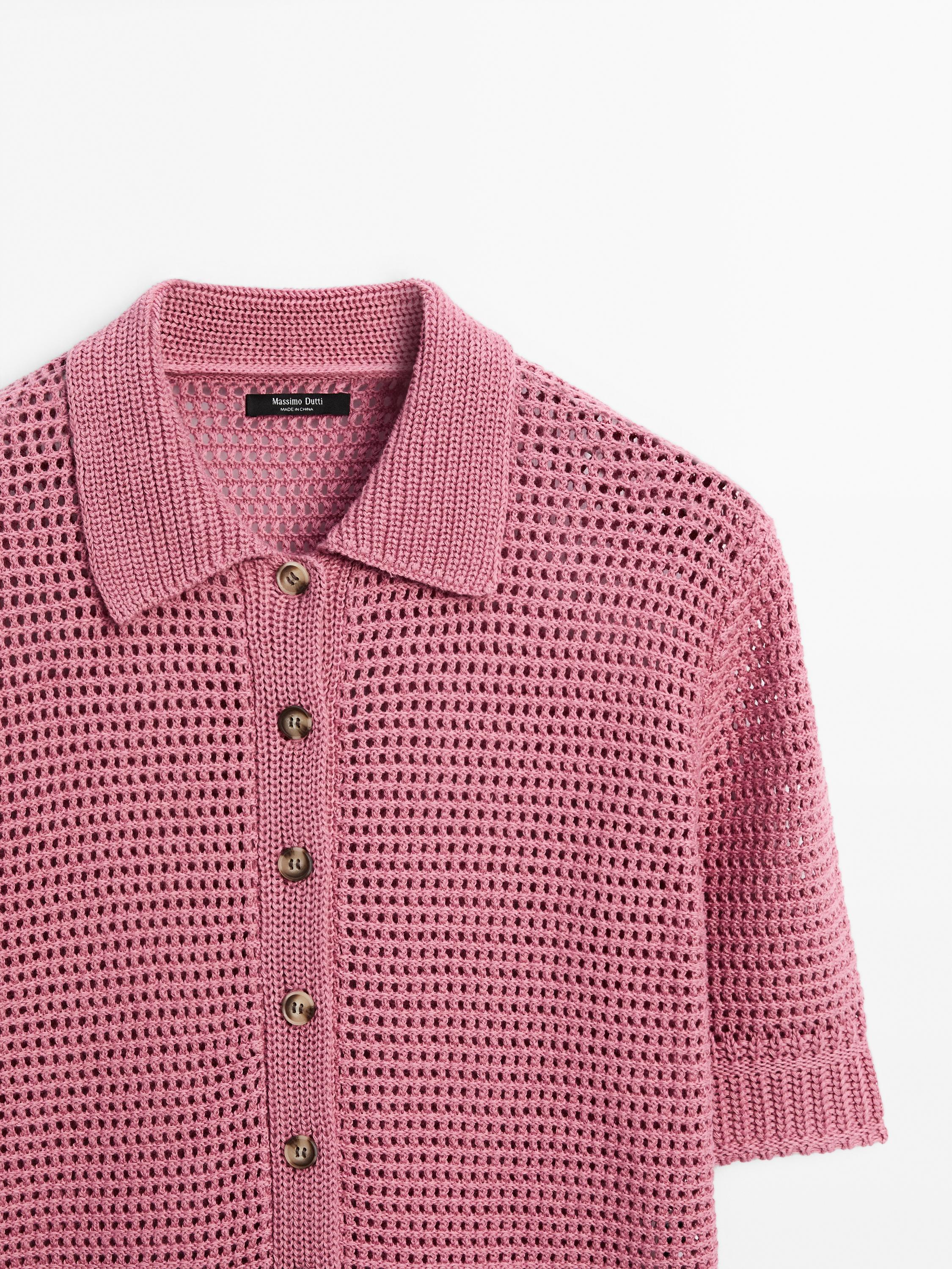 Polo en maille ajourée de coton mélangé